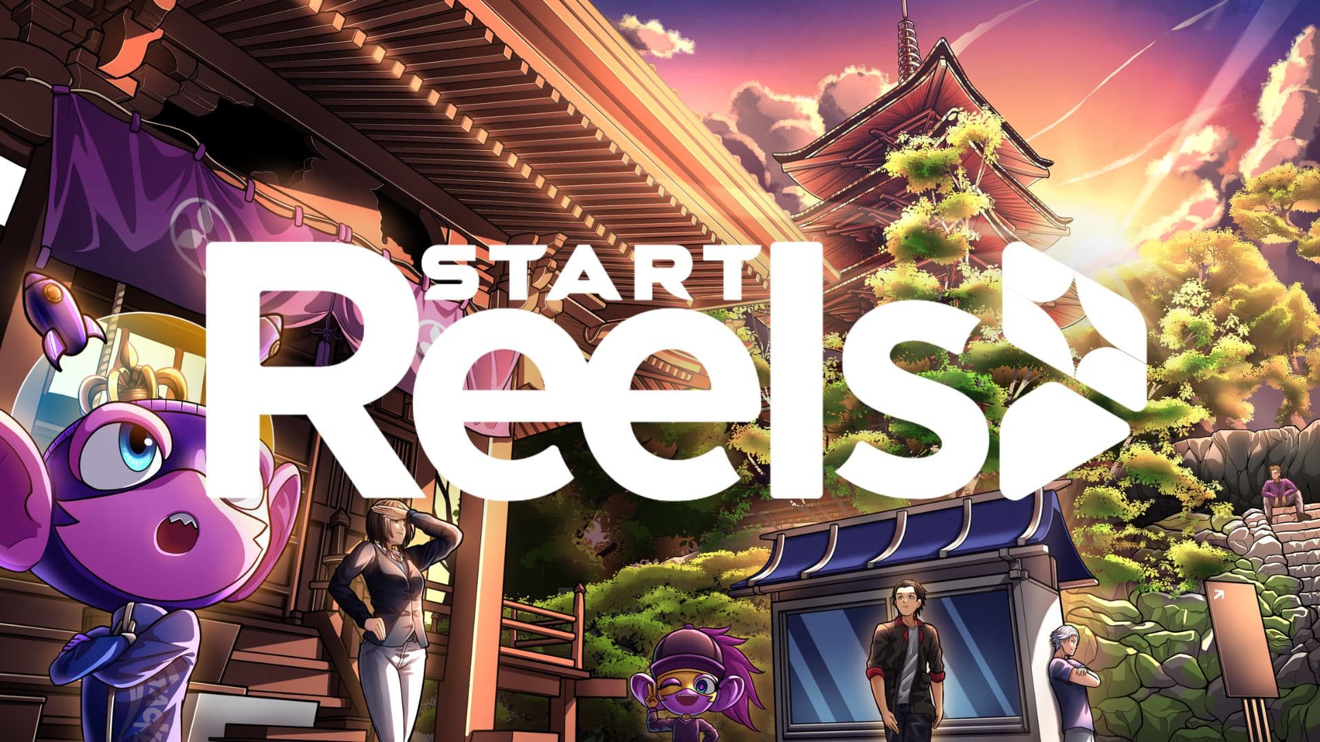 The START Reels logo in front of a castle-town street