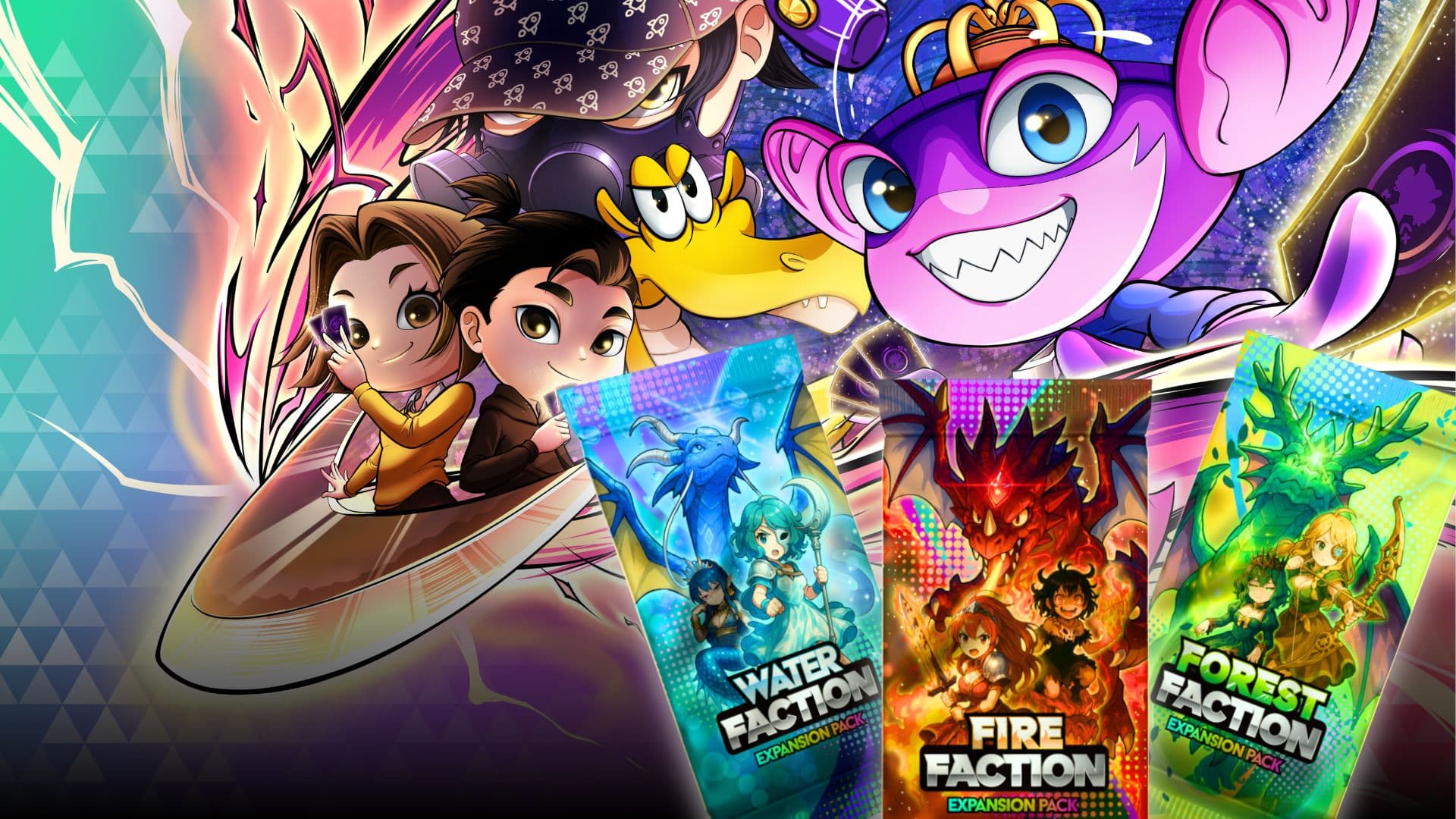 The Heroes Awakening lineup with the Water, Fire and Forest faction card packs