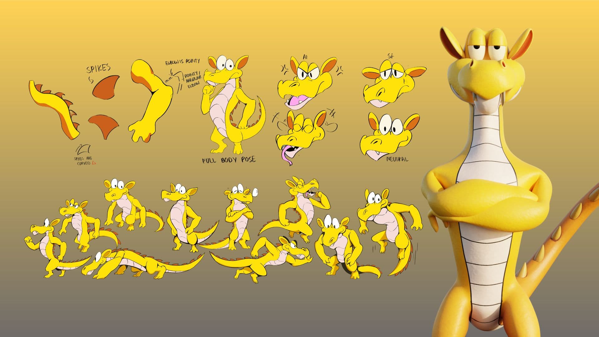 The gold dragon's model sheet: turnarounds, expressions and poses