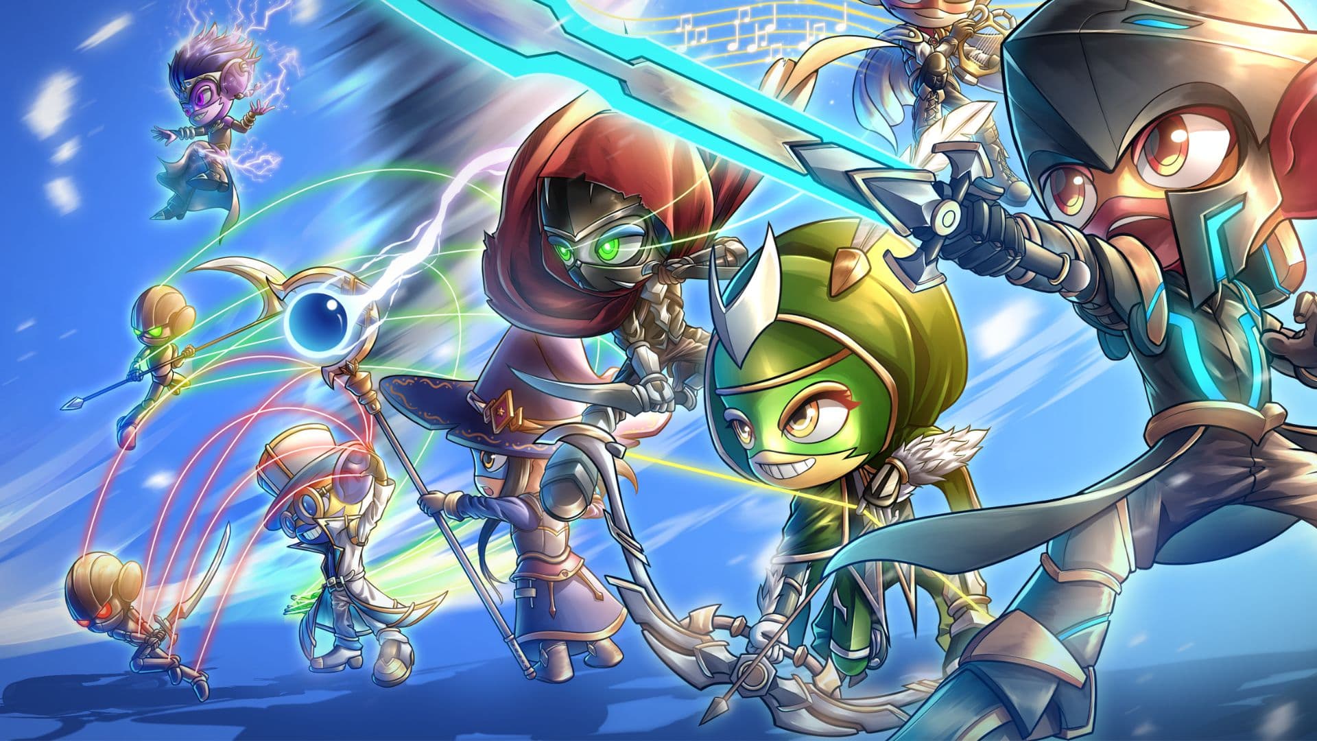 Warriors with blades of light, posed as game assets